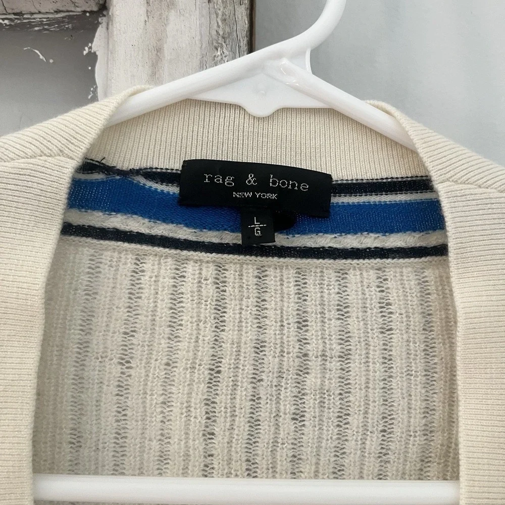 Rag & Bone Chalk White Knit Dianna Merino Wool Blend‎ Cardigan Sz L Read Dscrpt